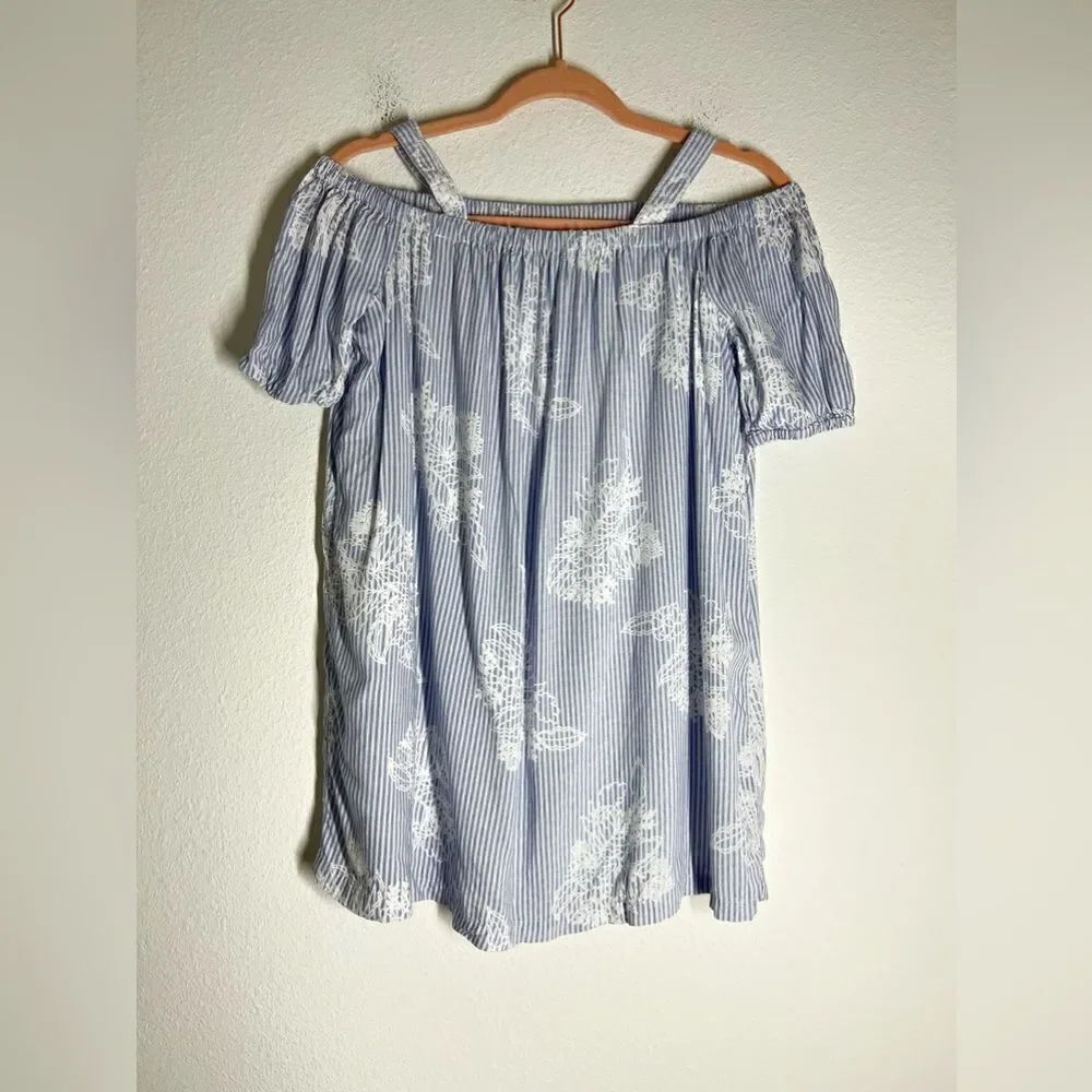 Joe Fresh Kids Bohemian Blue/White Striped Floral Dress Size M (7-8)